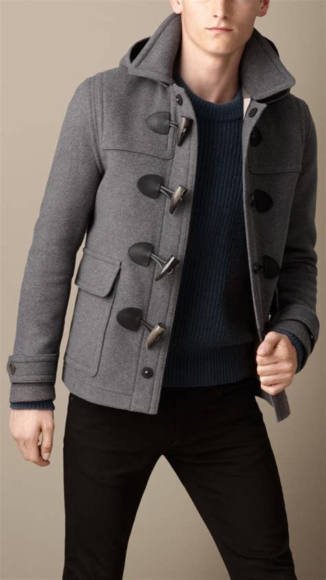 burberry duffle coat mens grey|wool Burberry coat men.